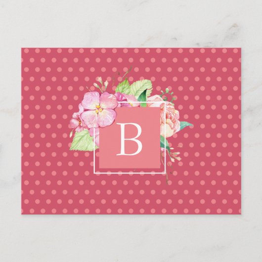Carte Postale Aquarelle Florale Custom Points Rose Initiaux Cora (Devant)
