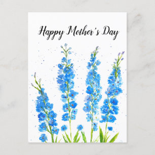 Carte Postale Aquarelle florale de delphinium bleu élégant rusti