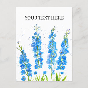 Carte Postale Aquarelle florale de delphinium bleu élégant rusti