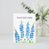 Carte Postale Aquarelle florale de delphinium bleu élégant rusti (Debout devant)