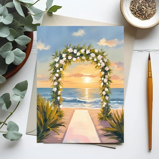 Carte Postale Aquarelle florale de l'arc de mariage de plage