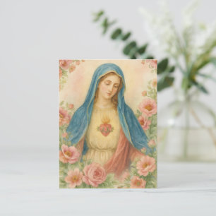 Carte Postale Aquarelle Florale Marie Mère Bienheureuse Catholiq
