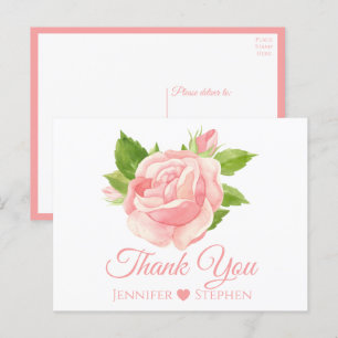 Carte Postale Aquarelle florale Rose Mariage Merci