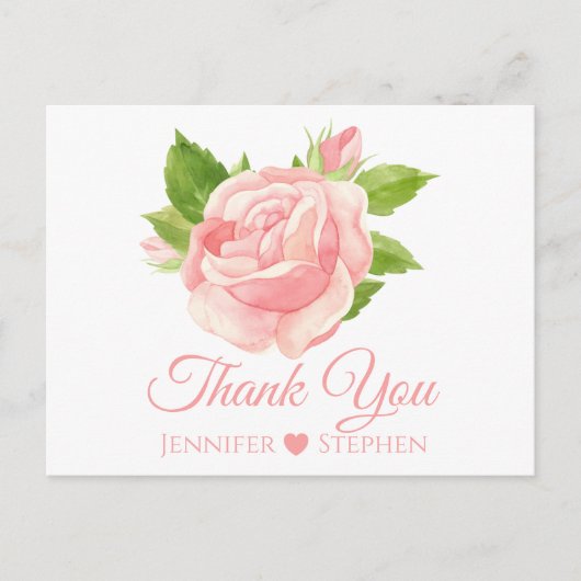 Carte Postale Aquarelle florale Rose Mariage Merci (Devant)