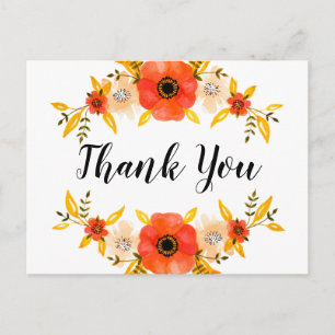 Carte Postale Aquarelle Florale Wreath "Merci" personnalisé
