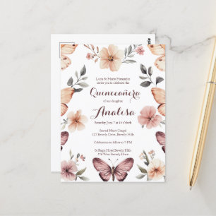 Carte Postale Aquarelle Florales Papillons Quinceañera CUSTOM