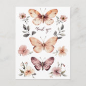 Carte Postale Aquarelle Floraux Papillons Merci (Devant)