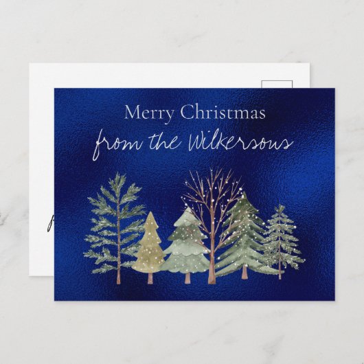 Carte Postale Aquarelle Forêt d'hiver à la nuit Arbres simples (Devant / Derrière)