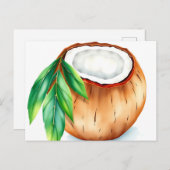 Carte Postale Aquarelle fraîche et vive noix de coco sur blanc (Devant / Derrière)
