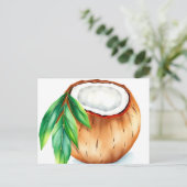 Carte Postale Aquarelle fraîche et vive noix de coco sur blanc (Debout devant)
