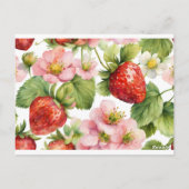 Carte Postale Aquarelle Fruit fraise et Fleurs roses (Dos)