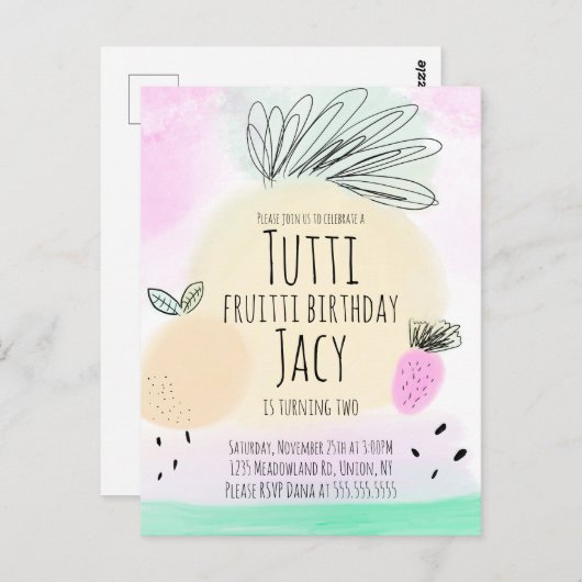 Carte Postale Aquarelle Fruits d'anniversaire Fête à main (Devant / Derrière)