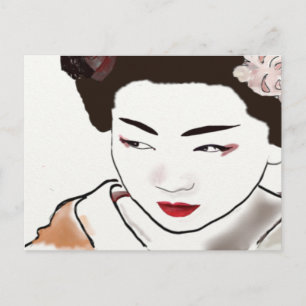 Carte Postale Aquarelle Geisha Girl