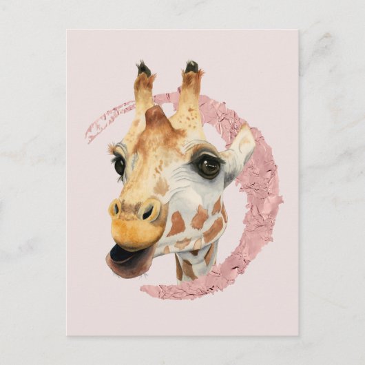 Carte Postale Aquarelle Giraffe Pink Foil (Devant)