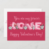 Carte Postale Aquarelle Gnomes Rose Valentine Salutation (Devant / Derrière)