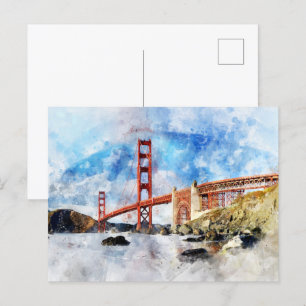 Carte Postale Aquarelle Golden Gate Bridge à San Francisco