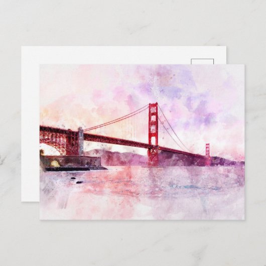Carte Postale Aquarelle Golden Gate Bridge à San Francisco (Devant / Derrière)