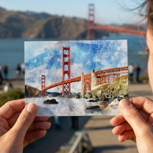 Carte Postale Aquarelle Golden Gate Bridge à San Francisco