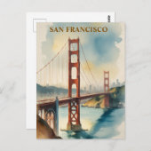 Carte Postale Aquarelle Golden Gate Bridge San Francisco (Devant / Derrière)