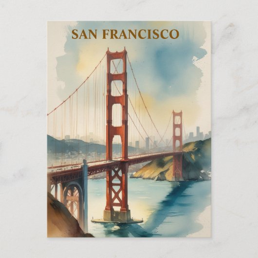 Carte Postale Aquarelle Golden Gate Bridge San Francisco (Devant)