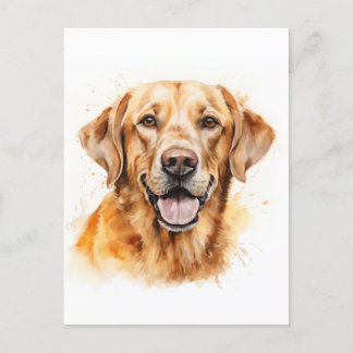 Carte Postale Aquarelle Golden Labrador Retriever Chien