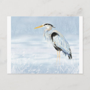 Carte Postale Aquarelle Grand Héron Bleu Nature sauvage