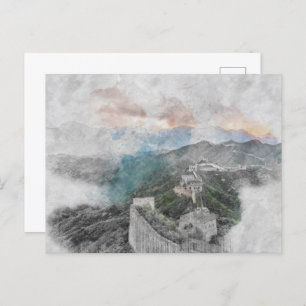 Carte Postale Aquarelle grand mur de Chine