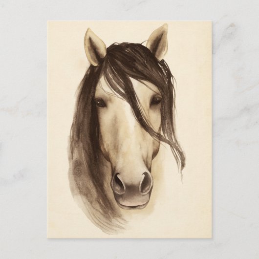 Carte Postale Aquarelle Grange Animaux | Cheval (Devant)
