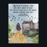 Carte Postale Aquarelle Hauteur de veille Emily Bronte<br><div class="desc">Aquarelle peinte paysage et château avec des oiseaux volants et une fille avec une citation d'Emily Bronte de Wuthering Heights "Soyez toujours avec moi... "</div>