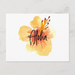 Carte Postale Aquarelle Hawaï Hibiscus Jaune Floral Mobile