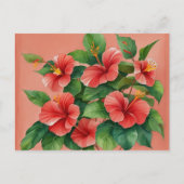 Carte Postale Aquarelle Hawaï Tropical Hibiscus Rouge (Devant)