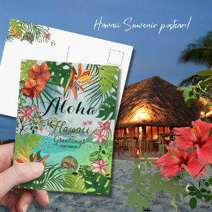 Carte Postale Aquarelle Hawaïenne Tropicale Aloha Peinte à la Ma
