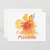 Carte Postale Aquarelle Hawaii Hibiscus Jaune Floral (Devant / Derrière)