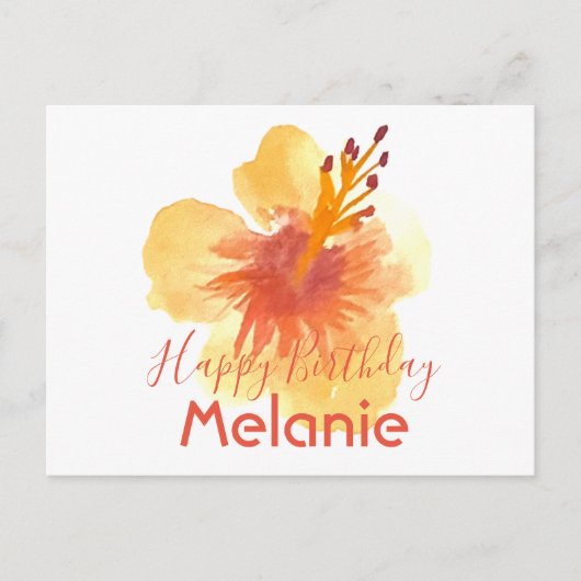 Carte Postale Aquarelle Hawaii Hibiscus Jaune Floral (Devant)