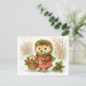 Carte postale aquarelle Hérisson de Noël (Debout devant)