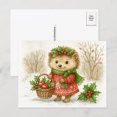 Carte postale aquarelle Hérisson de Noël (Devant / Derrière)