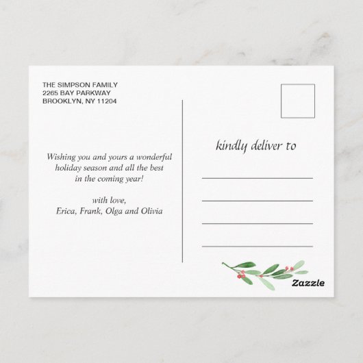 Carte Postale Aquarelle Holly Berry Noël 3 PHOTO Salutation (Dos)