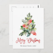 Carte Postale Aquarelle Holly Berry Noël Arbre Salutation (Devant / Derrière)