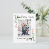 Carte Postale Aquarelle Holly Berry Noël PHOTO Salutation (Debout devant)