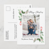 Carte Postale Aquarelle Holly Berry Noël PHOTO Salutation (Devant / Derrière)