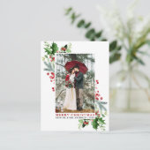 Carte Postale Aquarelle Holly Noël Vert Mariage Rouge
