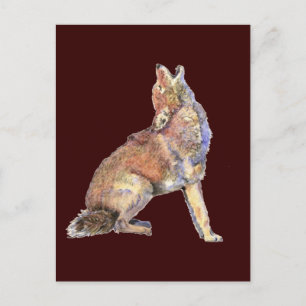 Carte Postale Aquarelle Howling Coyote, Animal, Nature Faune