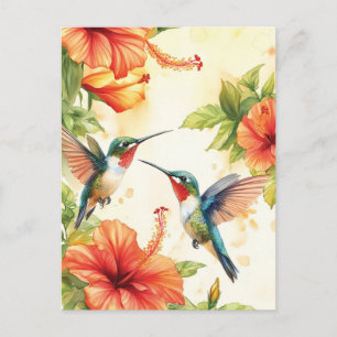 Carte Postale Aquarelle Hummingbird and Flowers Design