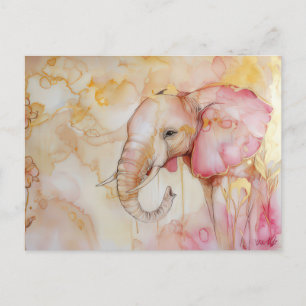 Carte Postale Aquarelle illustration d'un éléphant avec de l'or