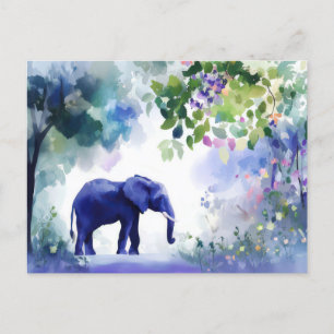 Carte Postale Aquarelle Illustration d'un éléphant avec des fleu