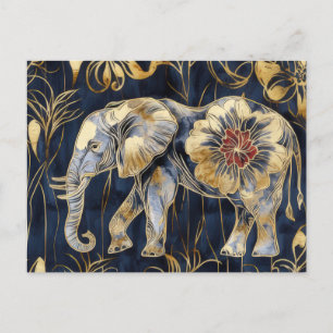 Carte Postale Aquarelle Illustration d'un éléphant avec des fleu