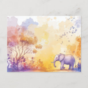 Carte Postale Aquarelle Illustration d'un éléphant avec des fleu