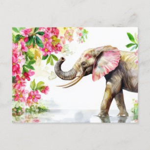 Carte Postale Aquarelle Illustration d'un éléphant avec des fleu