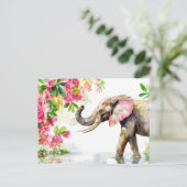 Carte Postale Aquarelle Illustration d'un éléphant avec des fleu (Debout devant)