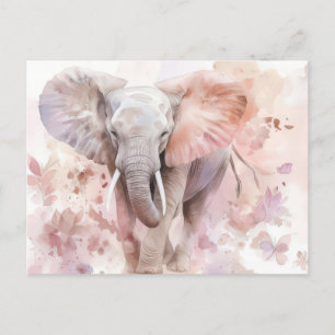 Carte Postale Aquarelle Illustration d'un éléphant avec des fleu